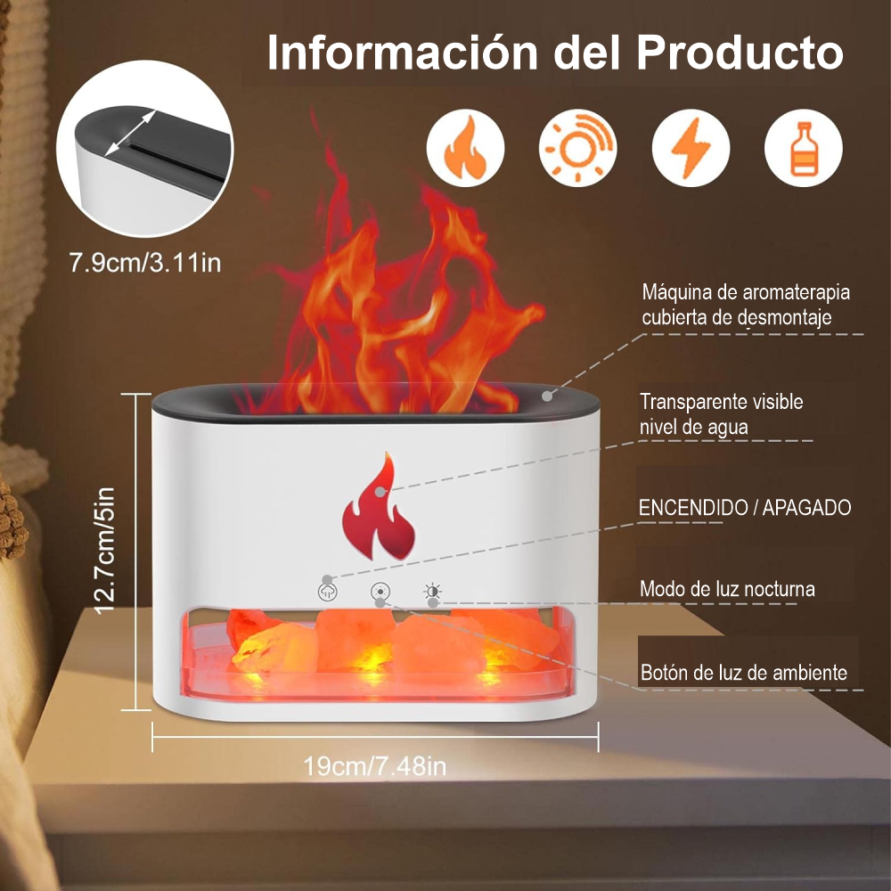 Difusor De Aromas 250ml Efecto Fuego Con Rocas Cristalinas
